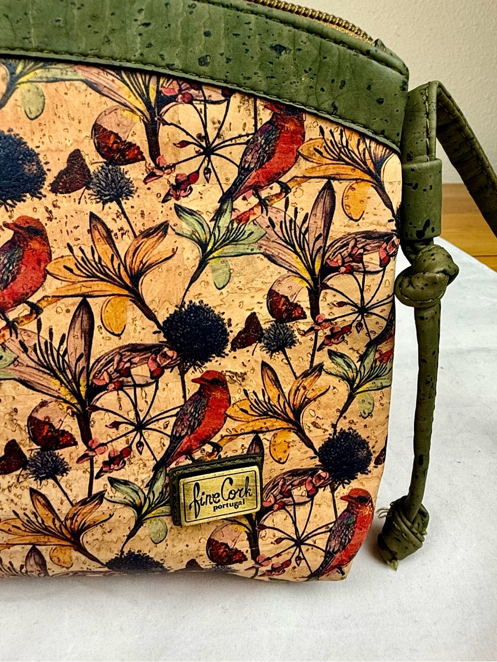 Fine Cork Portugal Crossbody Bag Floral Birds Cottagecore Boho